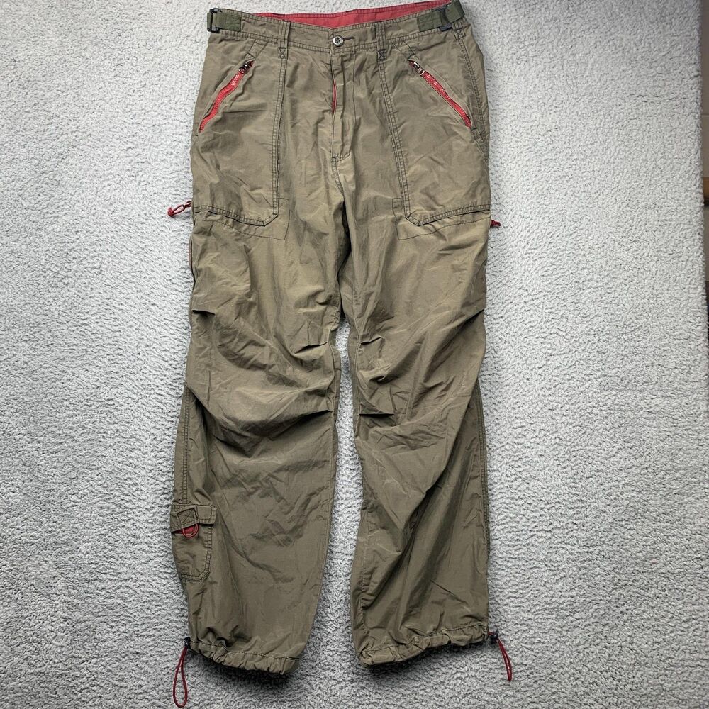 A.P. Co. Cargo Pants Mens 36 Green Parachute Adjustable Waist Drawcord Hem